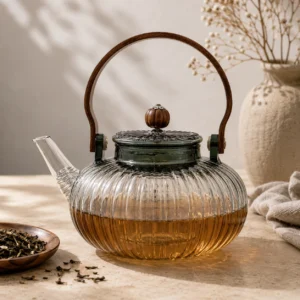 Glass Infuser Teapot, Charcoal Ribbed Pearl, 950 ml