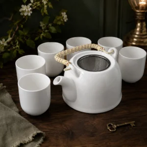 Classic White Herbal Teapot Set