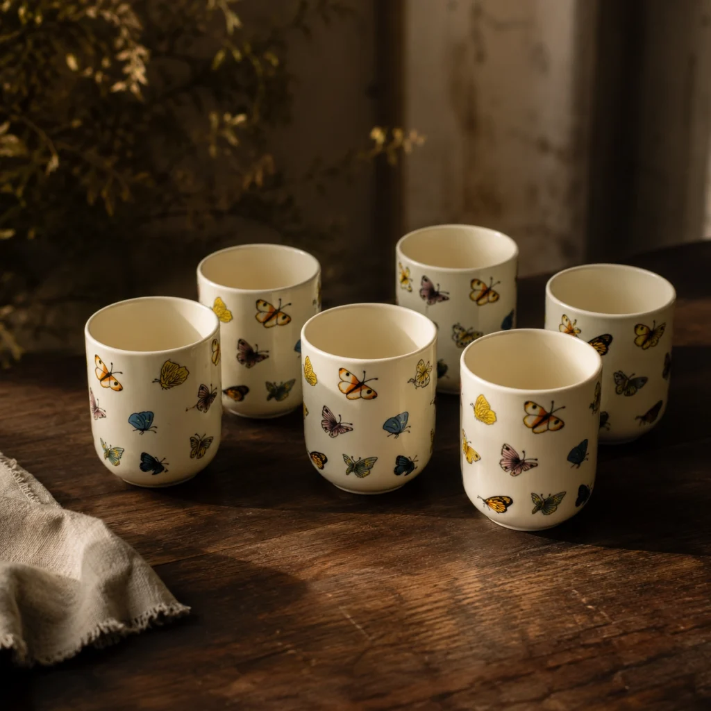 Herbal Tea Cups with Butterflies, Set of 6