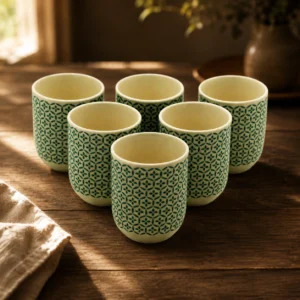 Herbal Tea Cups - Green Mosaic, Set of 6