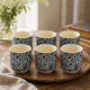 Herbal Tea Cups - Blue Pattern, Set of 6