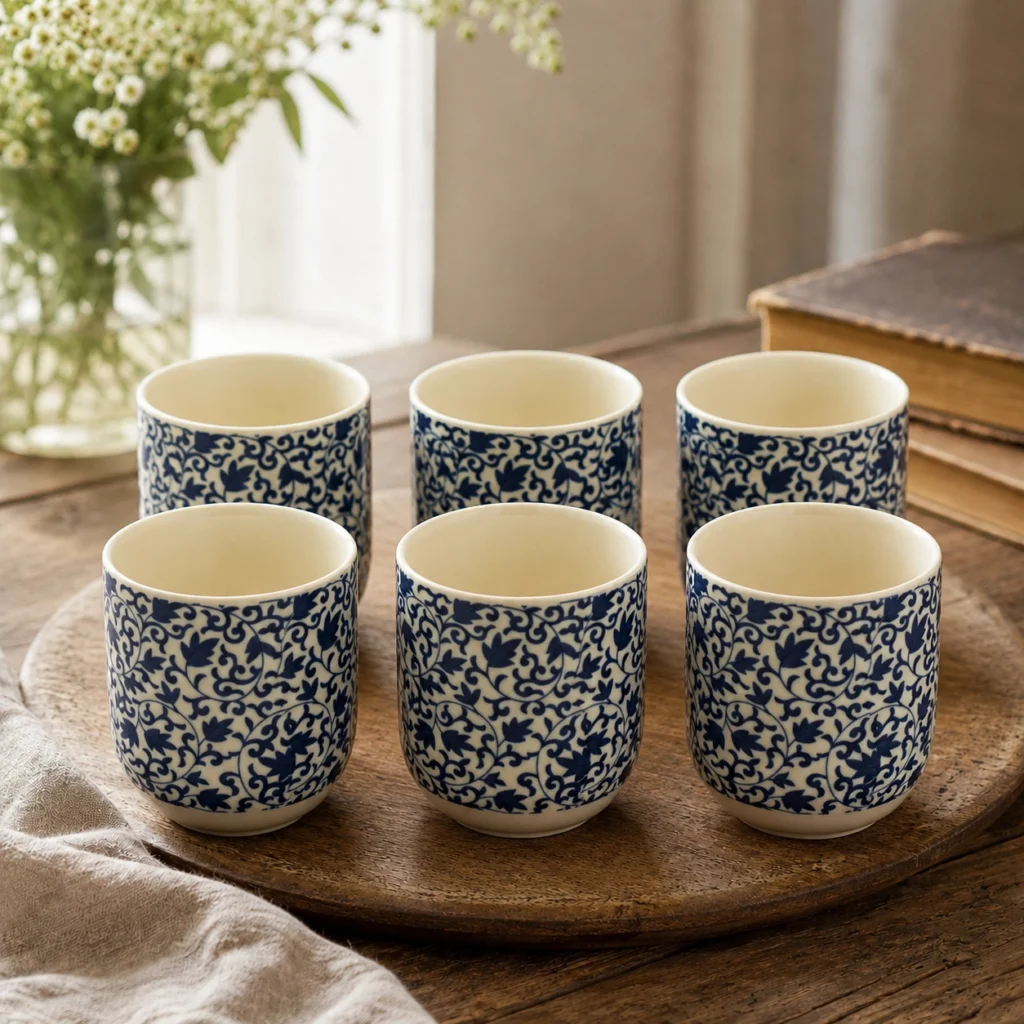 Herbal Tea Cups - Blue Pattern, Set of 6