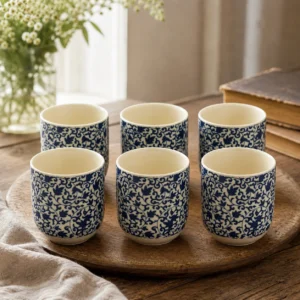 Herbal Tea Cups - Blue Pattern, Set of 6