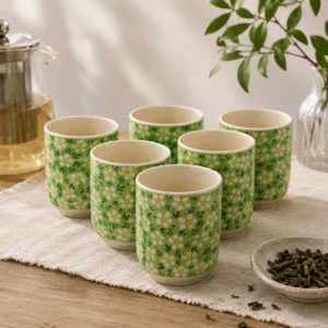 Green Daisey Herbal Tea Cups, Set of 6