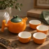 Herbal Orange Teapot Set with Four Cups