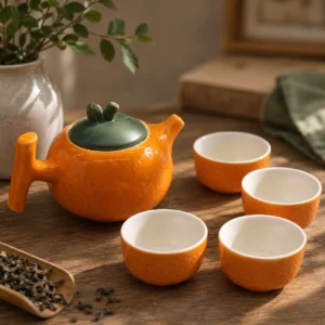 Herbal Orange Teapot Set with Four Cups