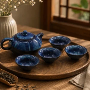 Herbal Blues Teapot Set with Four Cups