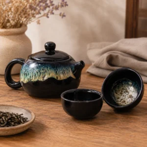 Black Glaze Teapot Set with Two Cups