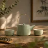 Herbal Jade Teapot Set with Two Cups