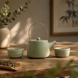 Herbal Jade Teapot Set with Two Cups