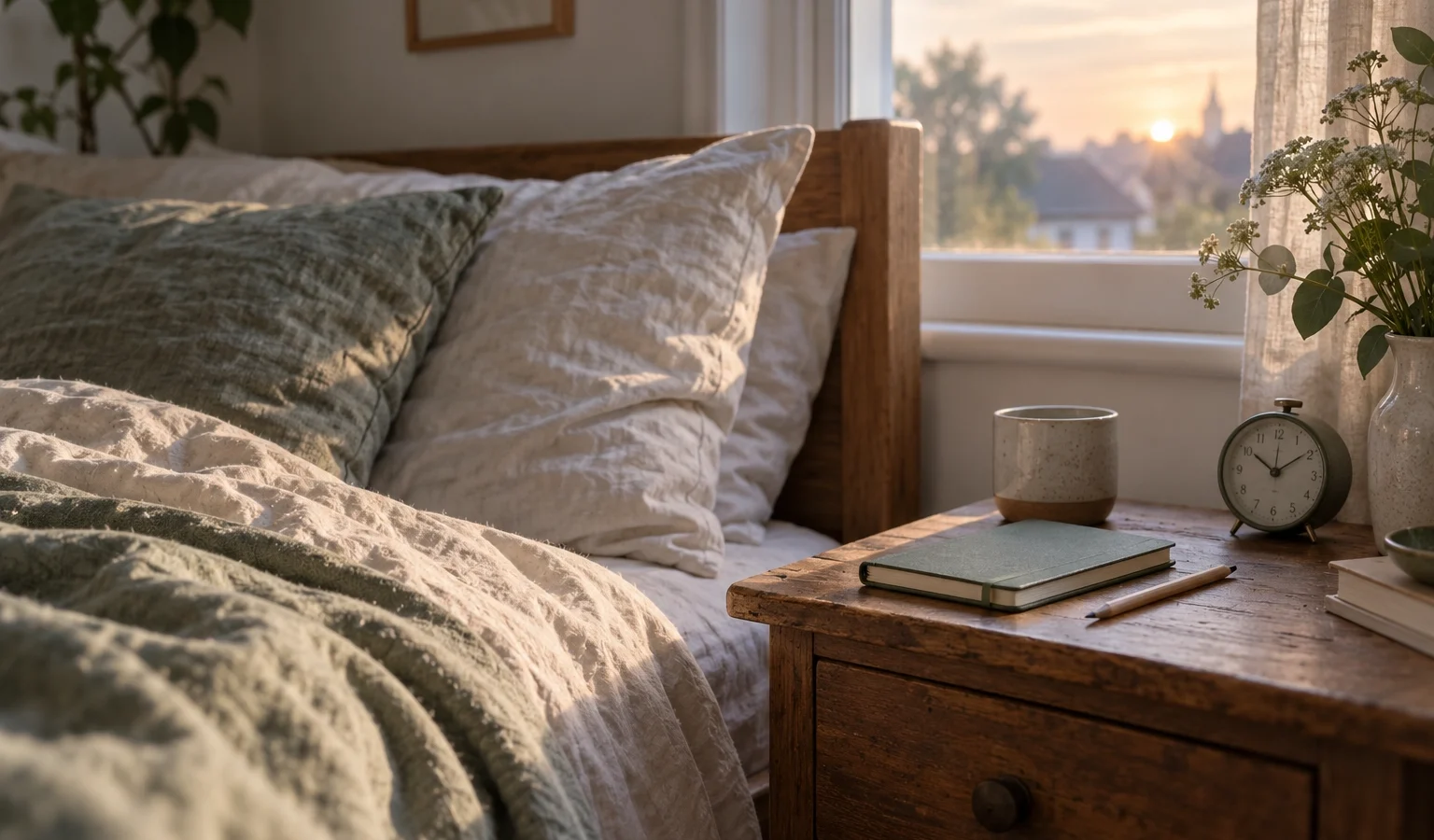 Small bedside notebook and pencil showing how to keep a dream journal in soft early morning light.