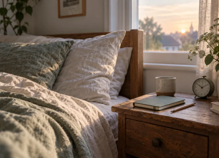 Small bedside notebook and pencil showing how to keep a dream journal in soft early morning light.